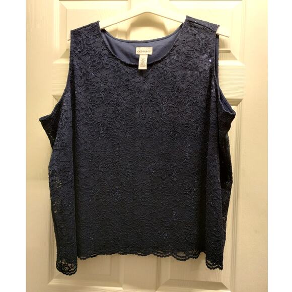 NWT Catherines Plus Size 34WP Navy Blue Sequin Lace Tank & Matching Cardigan Set - Picture 3 of 10